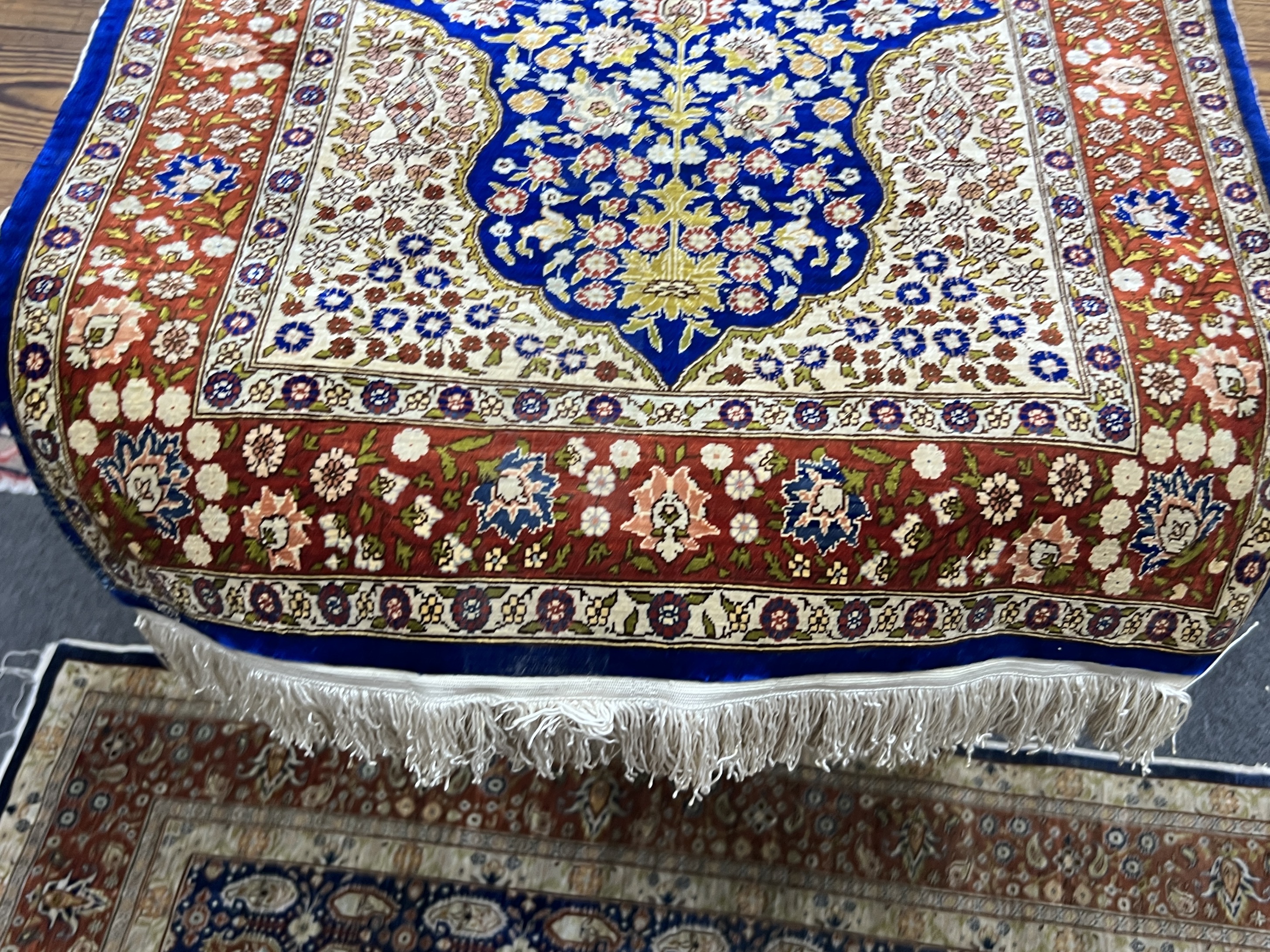 Two North West Persian part silk mats, larger 140 x 90cm